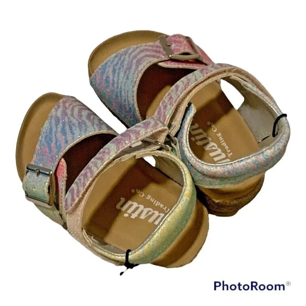 Austin Trading Co Girls 5D Sandals Pastel Glitter Faux Suede Footbed
